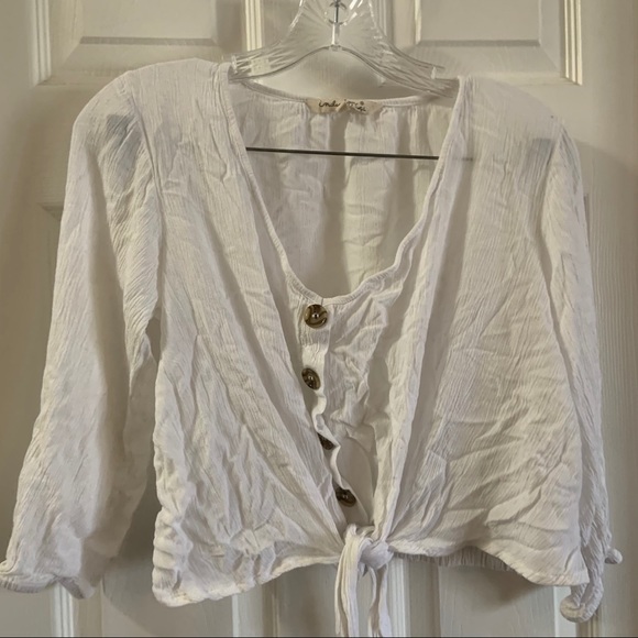 Indulge White Scoop Neck Tie Knot Front Crop Top M - Picture 5 of 8